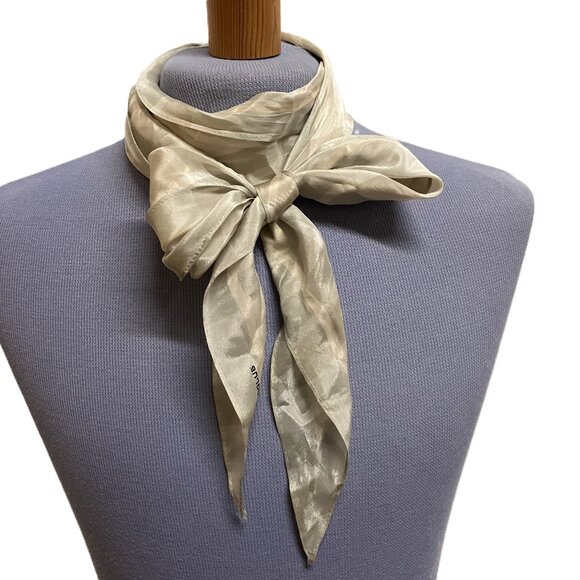 Liz Claiborne Beige Plaid Silky Scarf Vintage Hair Bow Tie Headband 70" - Picture 1 of 4